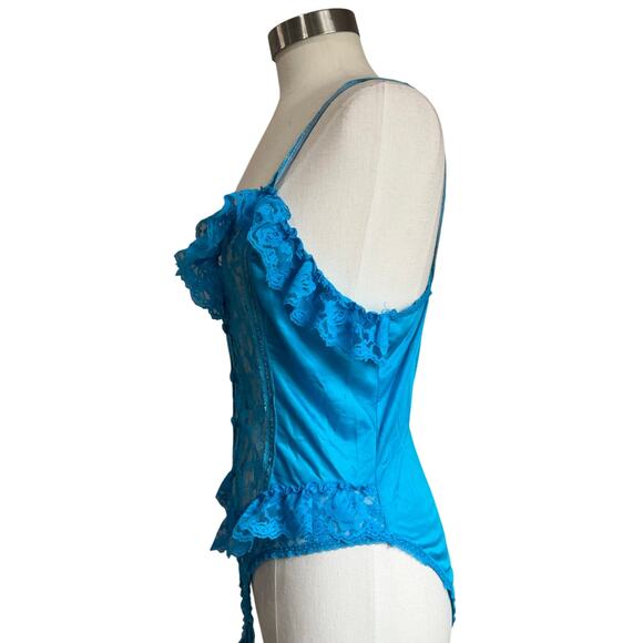 70s Lace Blue Ruffle Bodysuit Teddy Size Medium - Picture 3 of 11